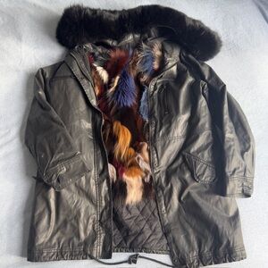 Alice + Olivia Black and Red Faux Fur Jacket